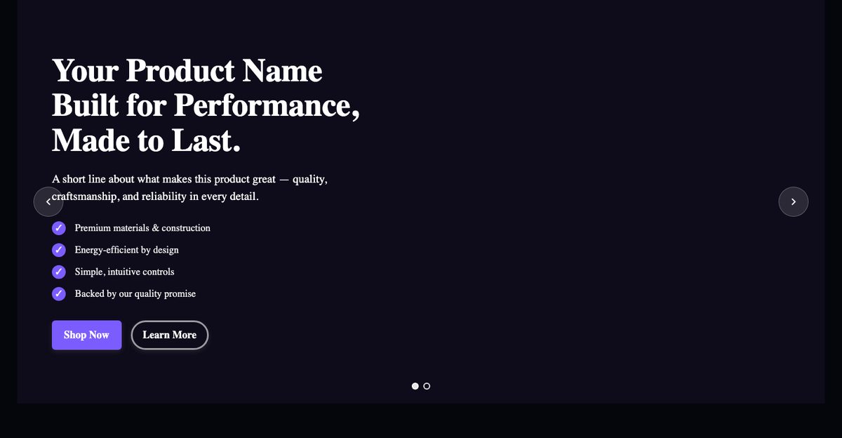 Modern Sliders — Hero-Slider-Typ mit Checkliste und zwei CTA-Buttons